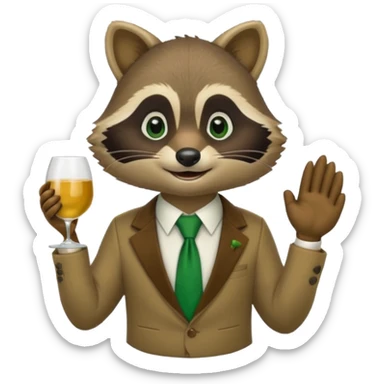 waiter racoon green tie sticker