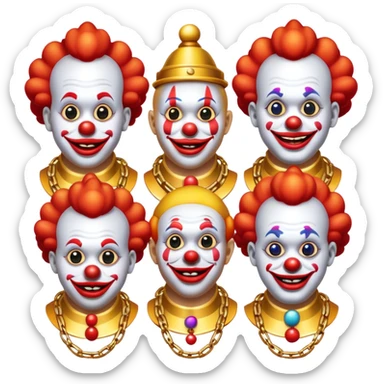 Vip zone full of playing clowns with golden chain on the neck. full height  sticker