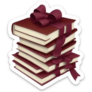 burgundy books stacked up and tied together by a burgundy bow sticker