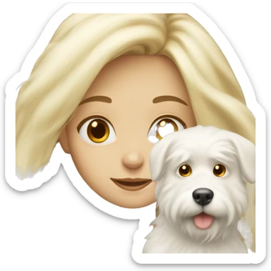blonde girl with a white fluffy dog sticker