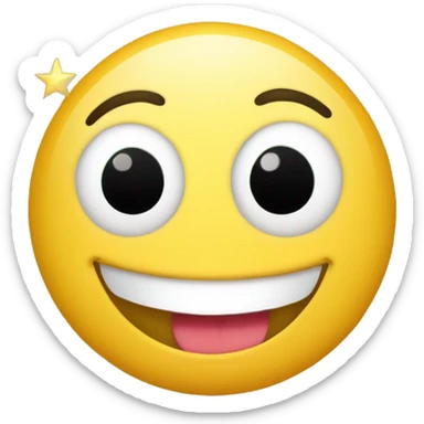 A smiling emoji with star-shaped eyes. The emoji is predominantly yellow, with a broad smile and a white, curved line representing its tongue. The stars for the eyes are shiny and golden, giving the emoji a playful and enchanting appearance. sticker