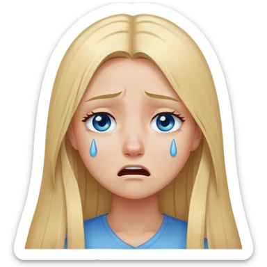 Blonde girl long straight hair blue eyes crying sticker