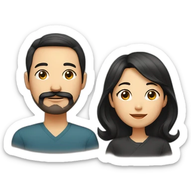 father dark brown hair and mustache and trimmed beard, mother asian with black shoulder length hair sticker