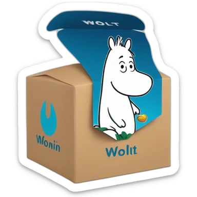 Moomin delivers a Wolt branded box sticker