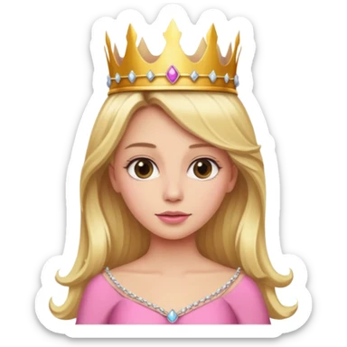 Blonde long hair queen with crown and luxury pink dress sticker
