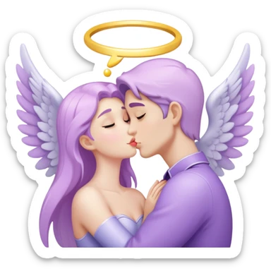 Pastel purple angel girl kissing human man sticker
