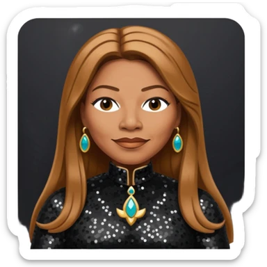 Queen Latifah with long light brown hair, black sequin outfit sticker