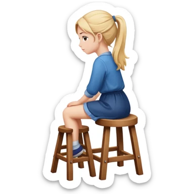 The girl is sitting facing backwards on a stool. sticker