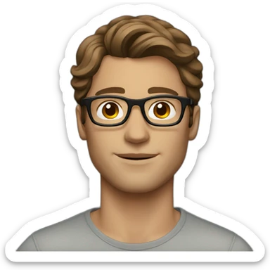 a beautiful male model with brown medium hair and glasses sticker