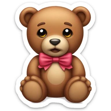 Teddy bear wearing a bow sticker