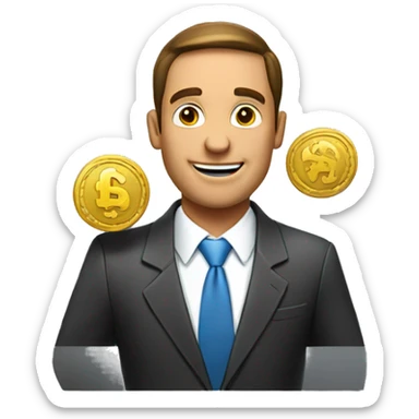 bussines man holding big coin sticker