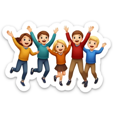 group of kids playing and tossing leaves in the air, autumn background sticker