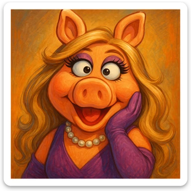 Miss Piggy with cross eyes, playful expression, detailed, vibrant colors sticker