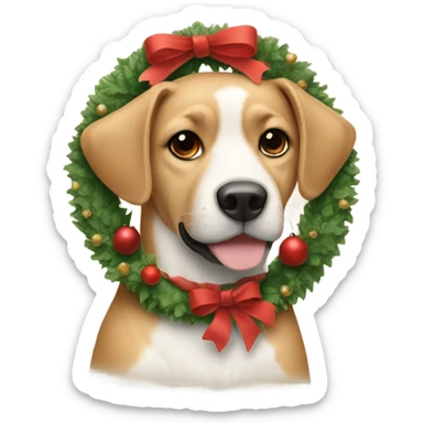 Dog with beige christmas wreath around neck  sticker