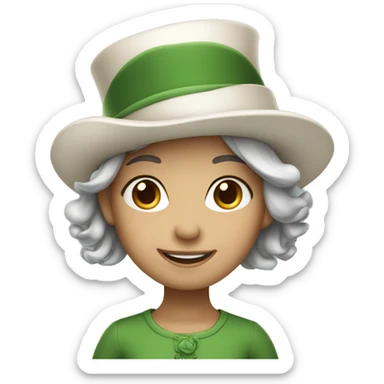 smiling girl- skin white- hair brown - in green top hat sticker