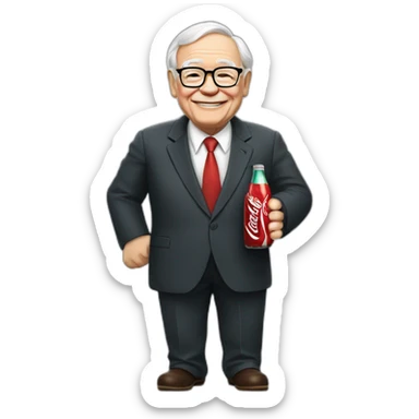 Warren buffet with a bottle of coca cola in the hand sticker