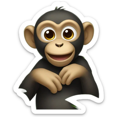 Illustrate a cute monkey covering its eyes with hands, set in a lush, animated jungle scene, adding an element of playful innocence. sticker