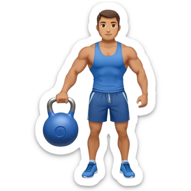 strong man with blue shorts holding kettlebell sticker