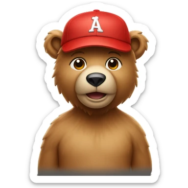 light brown bear in full red baseball cap  sticker