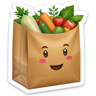 sac kraft marron ouvert avec des légumes et des fruits dedans  sticker
