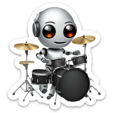 cute robot plays the drum set sticker