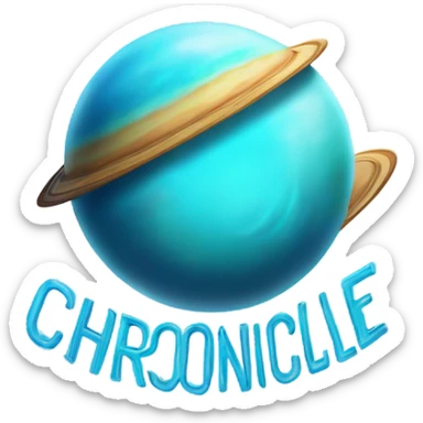 Cyan planet with blue ring around it and text says chronicle games sticker