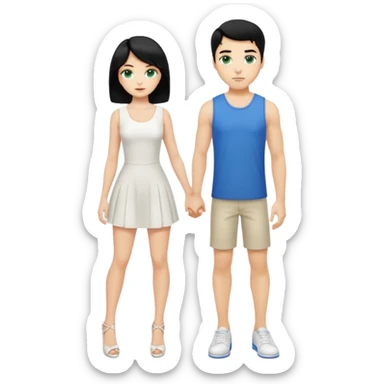 Prince, black hair, body, legst, blue eyes, shoes, woman blonde hair, green eyes, sexy white short sleveless dress, shoes sticker