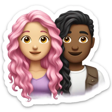make a guy and a girl, they are hugging, the girl has pink long wavy hair. The guy has black hair and light skin. They are facing each other sticker