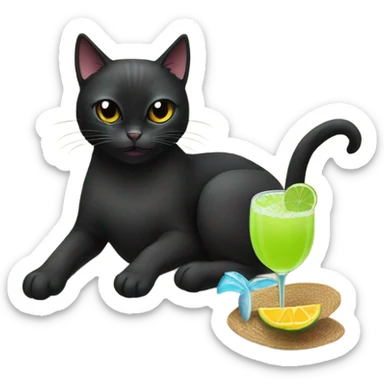 Black cat on the beach with margarita sticker