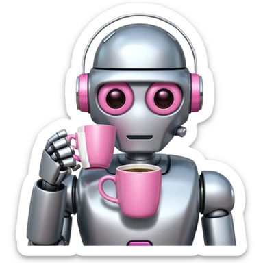 robot drink pink coffee sticker