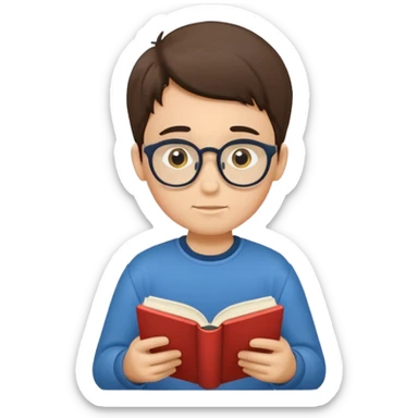 Boy reading books without specs sticker