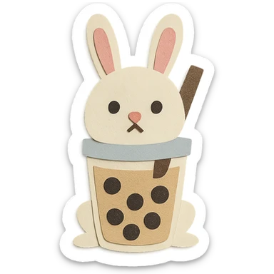 full-body milk tea bunny sitting still with blank stare, nose and mouth fully visible and not transparent sticker
