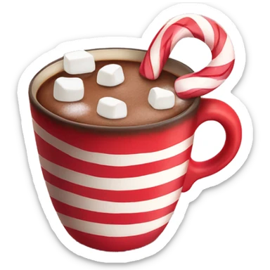 hot chocolate mug with marshmallows and candy cane sticker