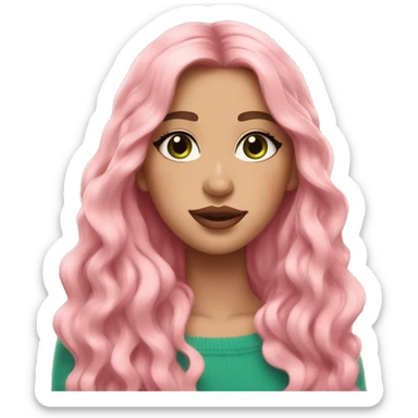girl pink sweater pink lipstick green eyes blue earrings pink nails golden wavy long hair full body sticker