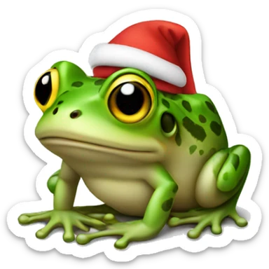 Frog with a yellow Santa hat sticker