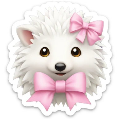 White hedgehog with pastel pink bow sticker