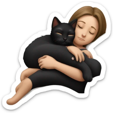 Black kitty sleeping on brunette white girl's lap sticker