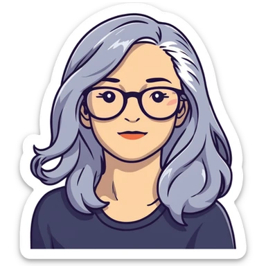 Hippie woman with long flowing gray hair and glasses sticker
