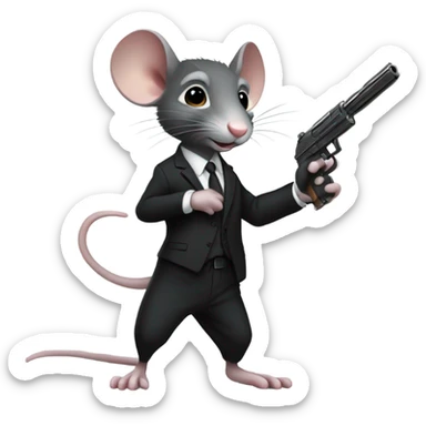 Rat in a black suit holding a gun sticker