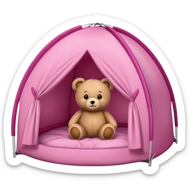  Cute Teddy bear camping pink tent sticker