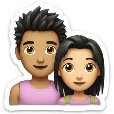 a boy and a girl with short black spiky hair sticker