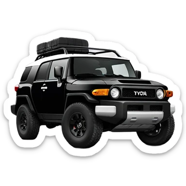 Black Toyota FJ cruiser with aftermarket bumper in front  sticker