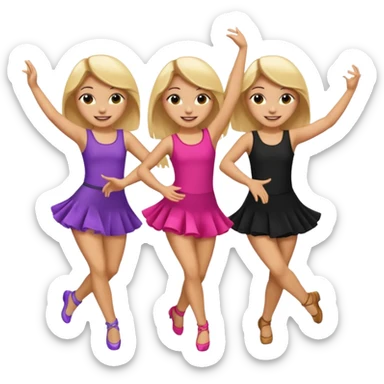 Emoji of 3 Girls dancing one with blonde hair, one tan skin with brown hair and one with black hair sticker