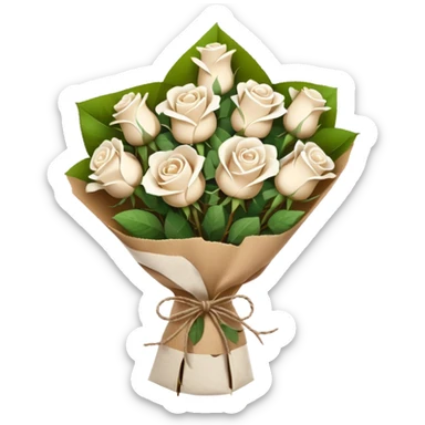 white roses bouquet in brown paper sticker