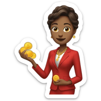 Posh-woman-with-red-suit-holding-golden-coins sticker