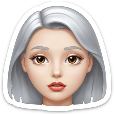 slightly parted lips, silver chrome material, glossy wet shine, seductive aesthetic sticker