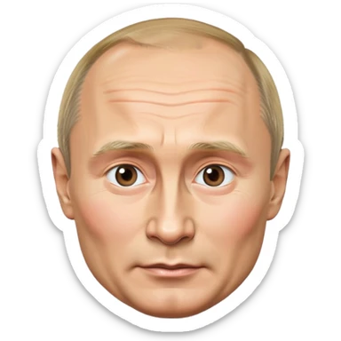 Vladimir Putin, photorealistic emoji style, cool expression, round face, lifelike facial features, polished finish, clean background sticker