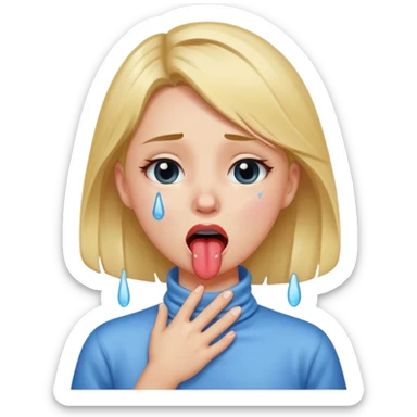 a girl holding her neck sticking her tongue out with tears sticker