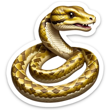 Cinematic Noble Python Portrait Emoji, Poised and regal, with a powerful, sinuous body adorned in intricate scale patterns and piercing, focused eyes, Simplified yet sharp and sophisticated features, highly detailed, glowing with a soft, earthy glow, high shine, intelligent and formidable, stylized with an air of primal elegance, focused and commanding, soft glowing outline, capturing the essence of a watchful and confident serpent that appears ready to coil out of the screen with effortless authority! sticker