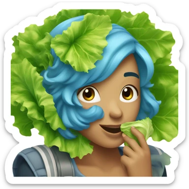 Blue hair girl, eating lettuce sticker